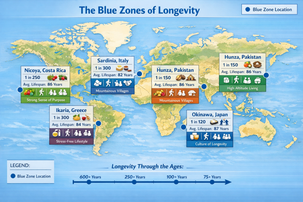 World's Blue Zones Map and Statistics