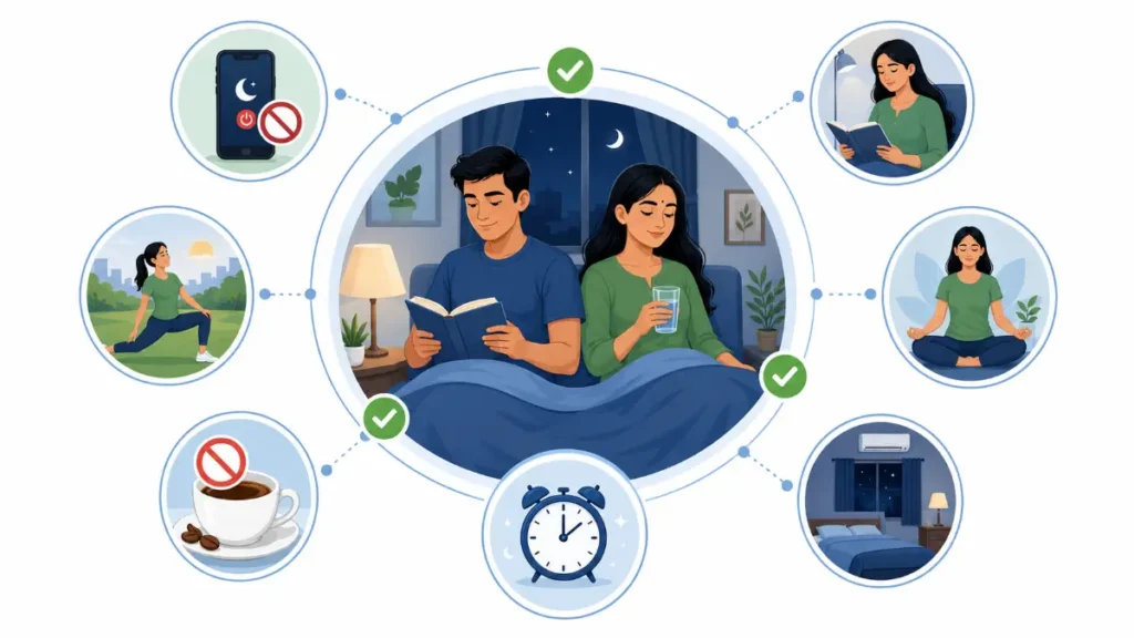 Healthy sleep habits for Indian adults infographic